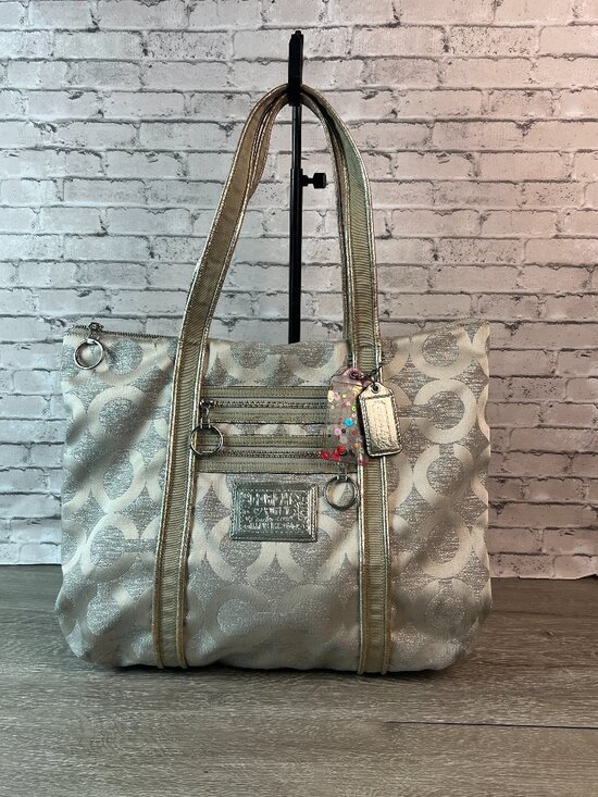 Handbags - Coach Poppy Signature White/Silver Shoulder Bag Purse 14439